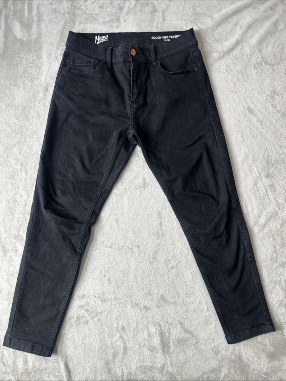 Mugsy Squid Ink Tapered Jeans Mens 31x30 Black Stretch Slim Comfort Denim